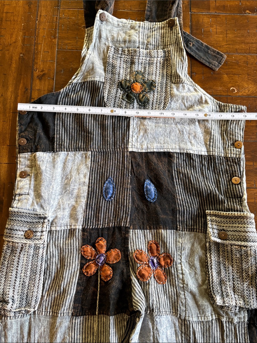 Womens Rising International - S - Patchwork Embroidered Overalls - Gray/Black - Picture 5 of 10